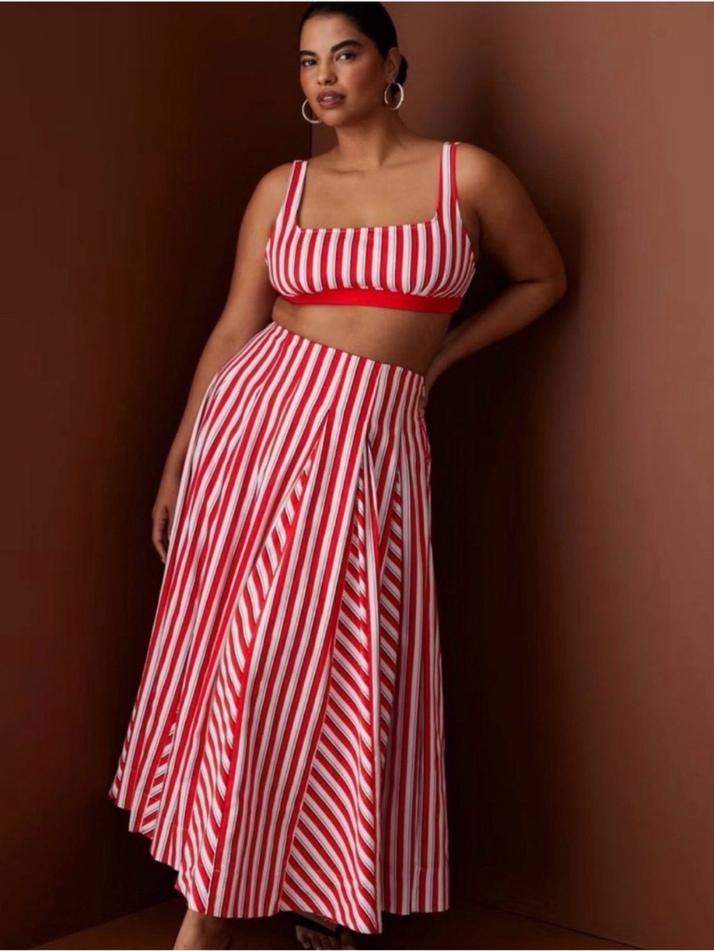 Rosie Assoulin Red and White Striped Maxi Skirt